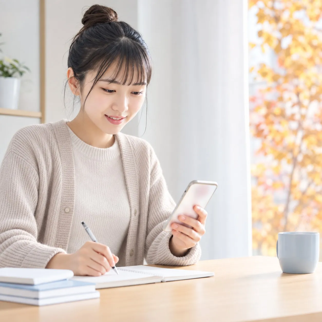 スマートフォンで公務員試験の対策をする受験生