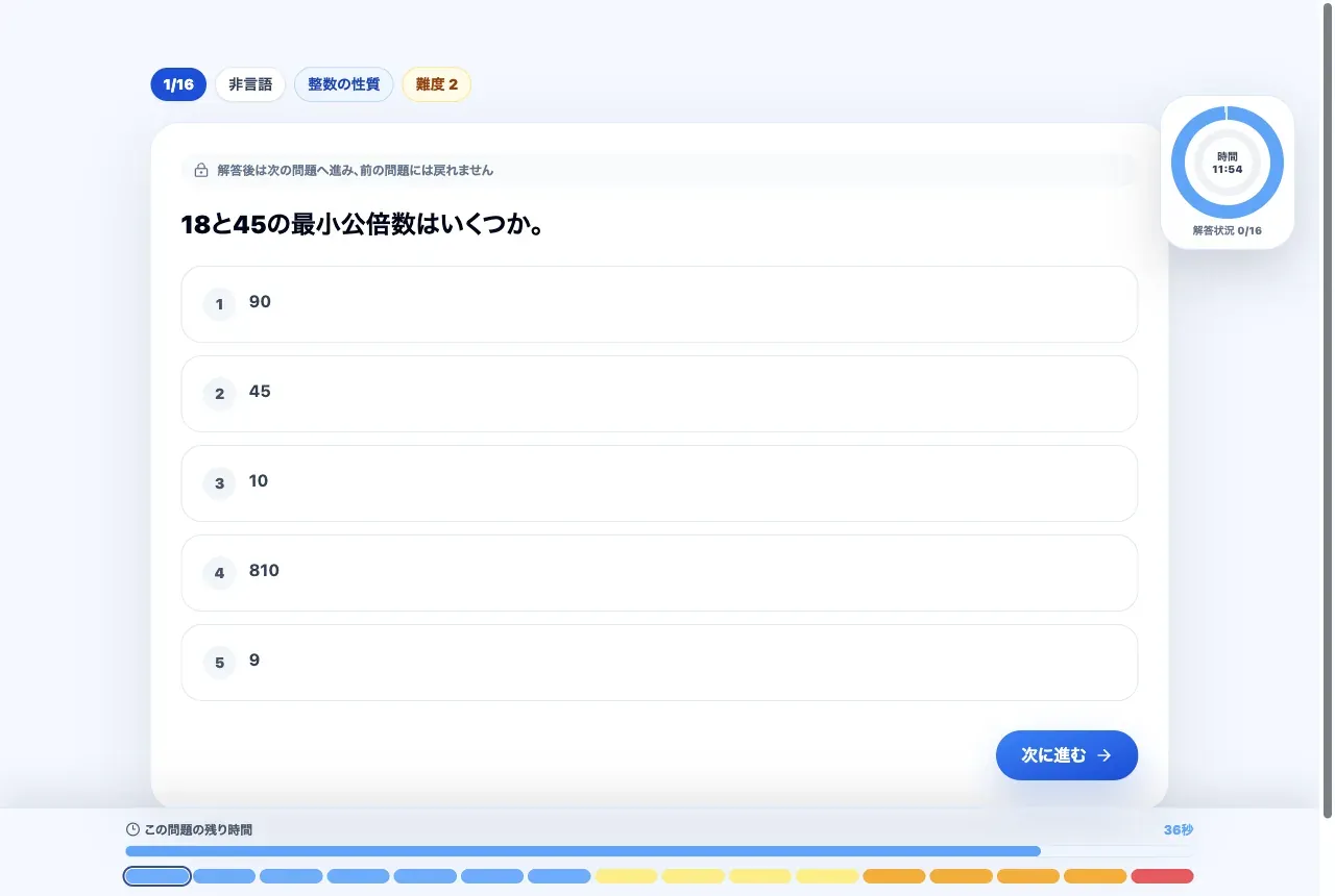 SPI模試の実際の受験画面